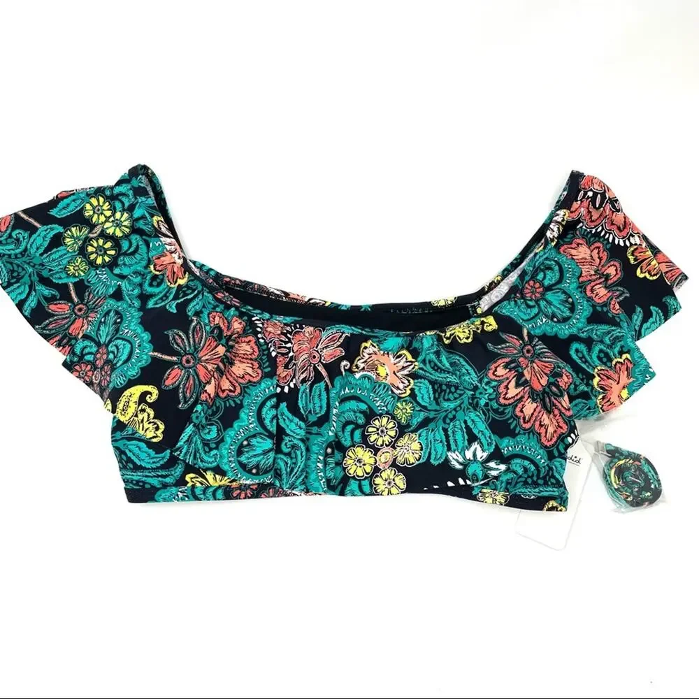 Splendid Farmhouse Floral Bandeau Ruffle Bikini SET Swimsuit Women's Large $132